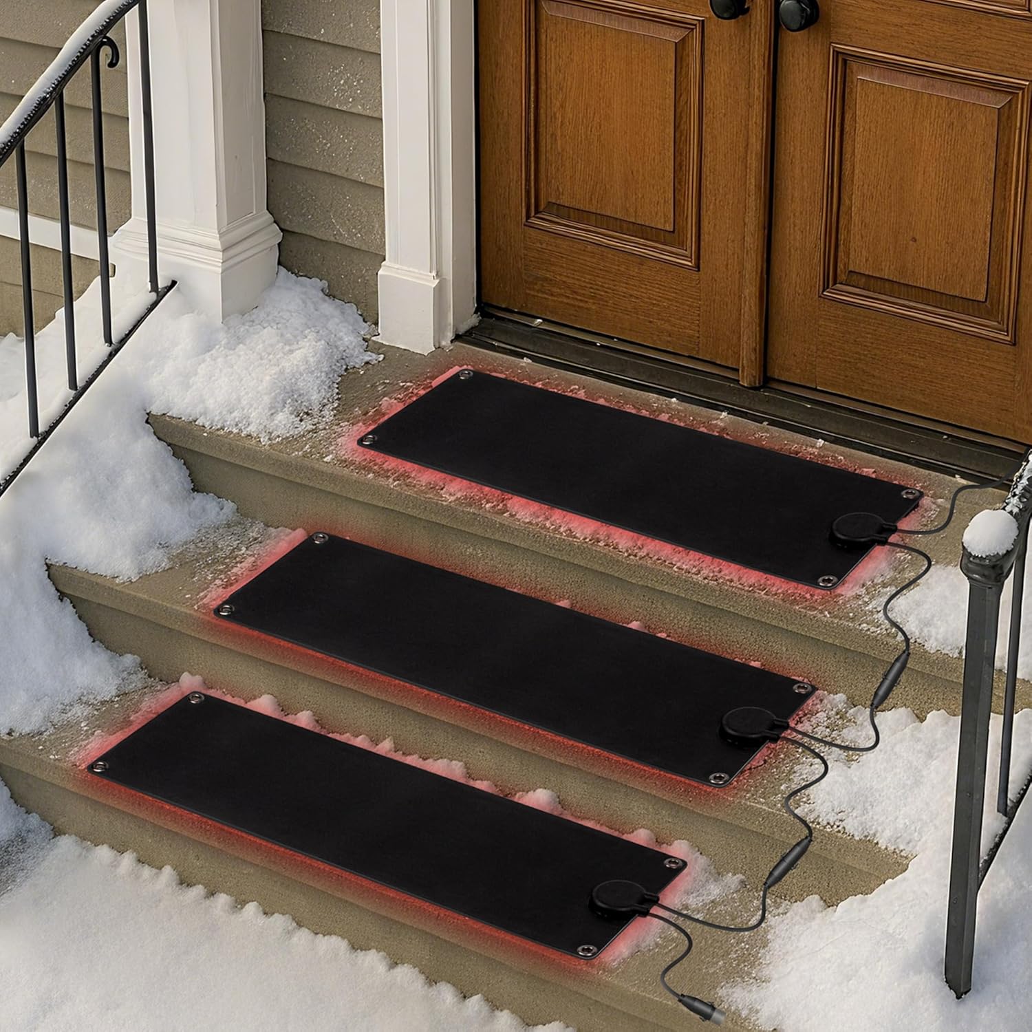 Walensee Snow Melting Mats Outdoor for Stairs, 10" x 30" 3-Pack Graphene Heated Outdoor Mats with Plug, No-Slip Rubber Snow Heating Mats, Ice Melts Pads Winter Sidewalks, Steps, Decks Snow Removal