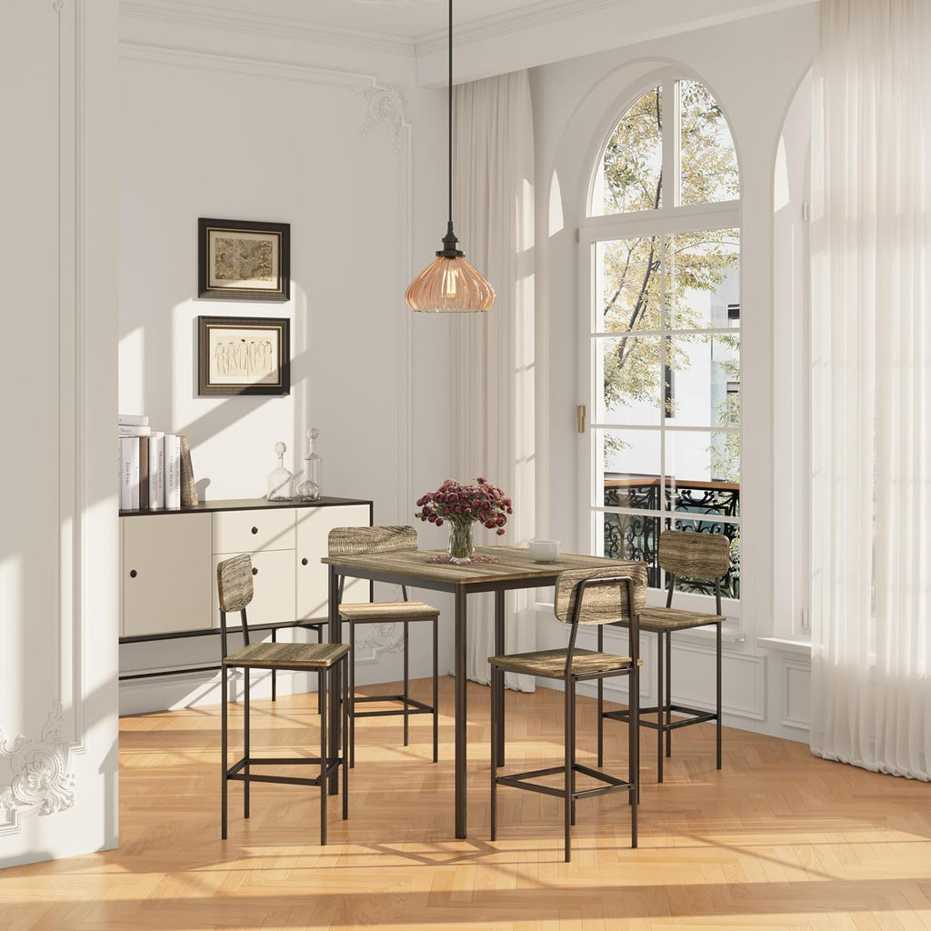 Kitchen Table and Chairs of 4, 5 Piece Dining Table Set | Sturdy Industrial Space Saving Dinette Set for Pub, Family Dinners, Apartment, Gray