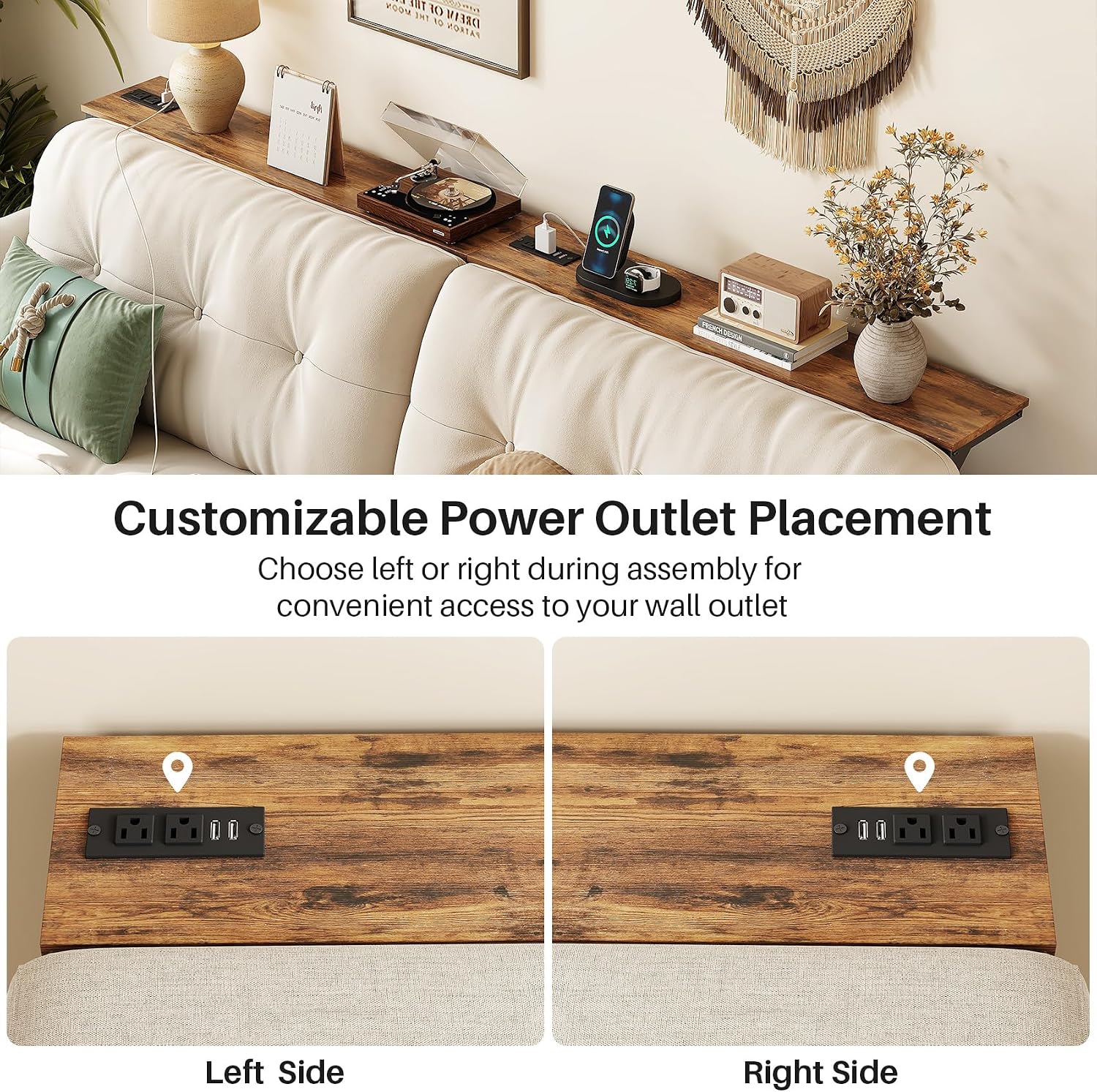 Kitstorack Narrow Sofa Table with Charging Station, 78.8" Behind Couch Table, Adjustable 24.4"-32.7" Height, Modular 2-piece Design for sectionals, entryways, Apartments, and Narrow Living Spaces