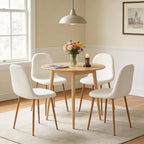 Small Dining Table Set for 4, Modern Round Dining Table with 4 Teddy Fleece Dining Chairs in Metal Legs, Easy Assembly for Compact Spaces - White