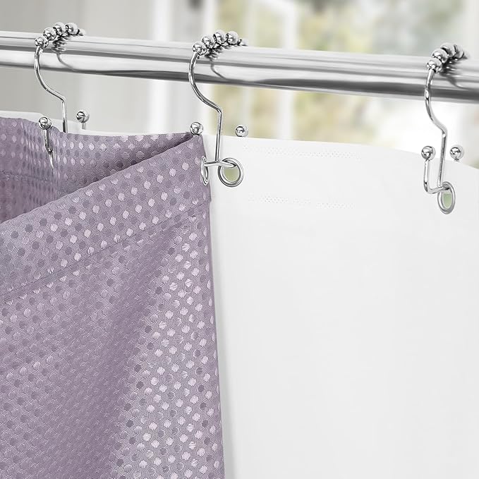 3 in 1 Extra Long Purple Shower Curtain Set-72 W x 84 H, Lavender Waffle and PEVA Liner Set with 12 Stainless Steel Hooks, Waterproof Fabric for Bathroom
