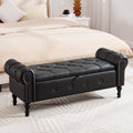 Storage Bench for Bedroom, Faux Leather 51" End of Bed Bench, Queen Size Bench with Rolled Arms, Tufted Storage Ottoman Benches, Upholstered Bench for Bedroom, Living Room, Entryway, Black