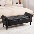 Storage Bench for Bedroom, Faux Leather 51" End of Bed Bench, Queen Size Bench with Rolled Arms, Tufted Storage Ottoman Benches, Upholstered Bench for Bedroom, Living Room, Entryway, Black