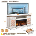 OKD 75 Inch 3-Sided Electric Fireplace TV Stand for TVs up to 85'',Modern Highboy Entertainment Center with 36" Fireplace & LED Lights,Widen Drawers and Glass Door Storage Cabinet, Antique White