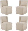 KISLOT Upholstered Dining Chairs Set of 4 with Casters, Sand | Wingback Modern Dining Room Chairs with Rollers, Armless Side Chair with Easy-clean Linen Look Fabric for Kitchen Dining Room