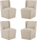 KISLOT Upholstered Dining Chairs Set of 4 with Casters, Sand | Wingback Modern Dining Room Chairs with Rollers, Armless Side Chair with Easy-clean Linen Look Fabric for Kitchen Dining Room
