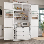 JIJIWANG 80.1'' Modern Kitchen Pantry Storage Cabinet with Adjustable Shelves and Storage Cabinet,Versatile Cupboard with Door Shelves and Drawers,for Kitchen,Dining Room,White