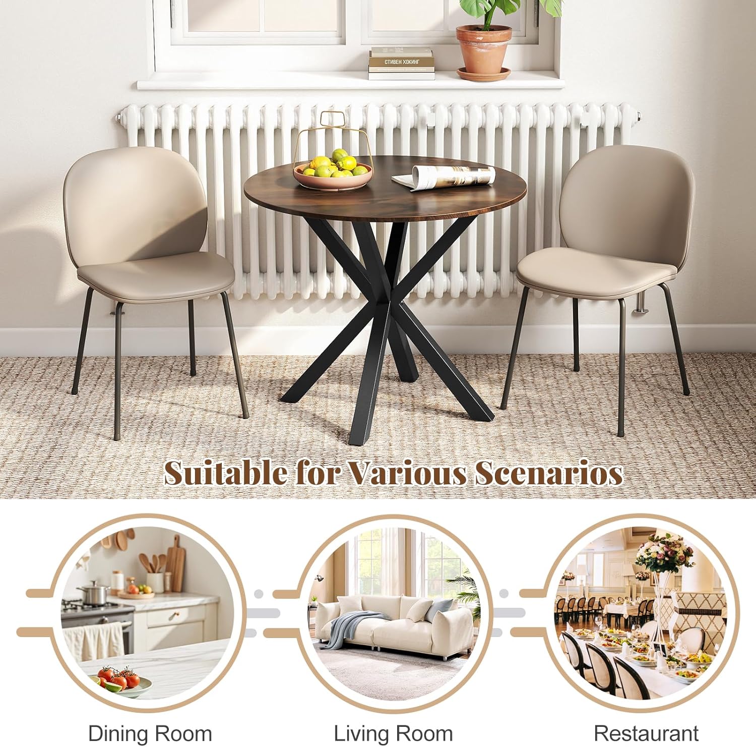 Giantex 36" Round Dining Table for 4, Farmhouse Kitchen Table with Rubber Wood Legs, Adjustable Foot Pads, Dining Room Tables for Dinette, Small Space, Dinner, Living Room, Restaurant, Espresso