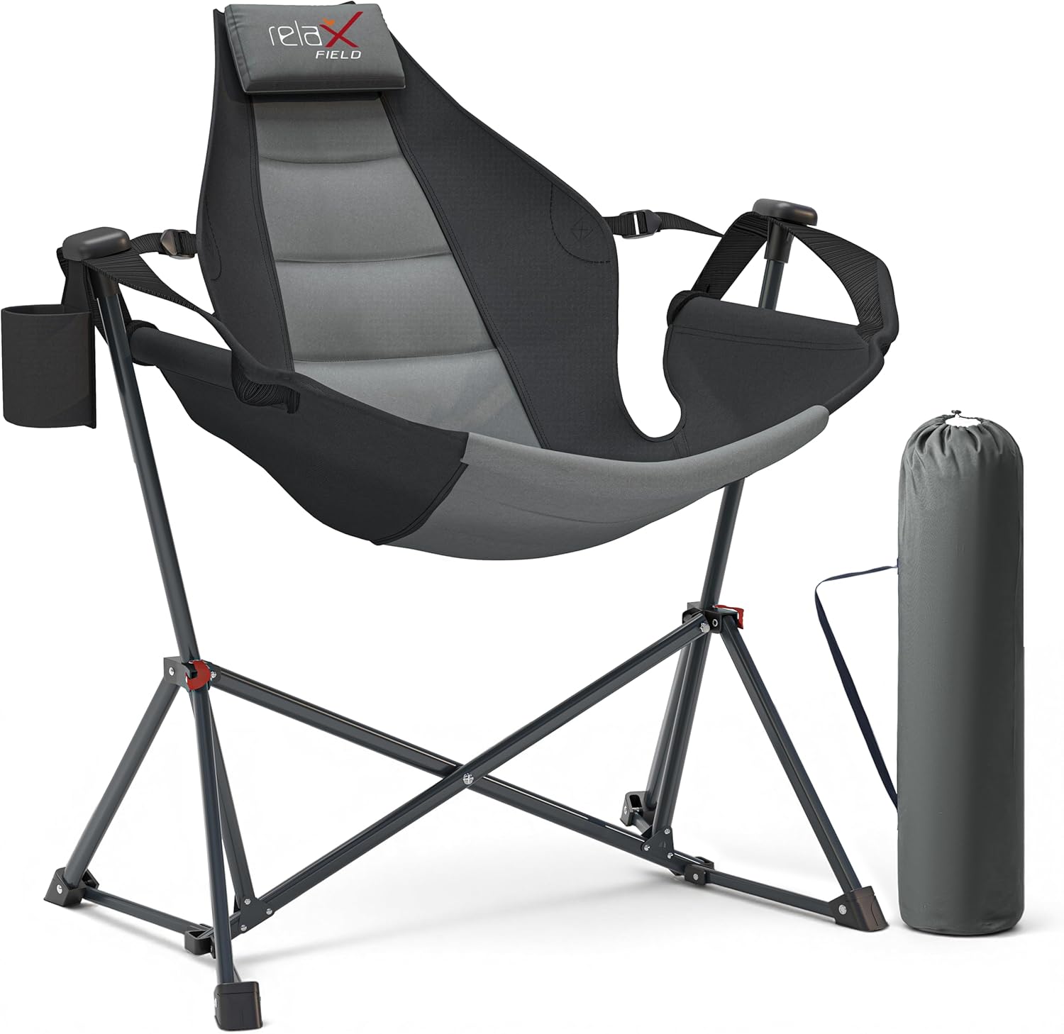 Hammock Camping Chair with Adjustable Backrest, 350LBS Heavy Duty Oversized Swinging Chair Portable Folding Rocking Chair with Pillow Cup Holder for Outdoor Beach Camping Patio, Black