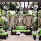 9 Heart Bird Scare Discs Set-Highly Reflective Double-Sided Bird Reflectors, Stainless Steel Wind Spinner with 360° Rotating Hook, Mirrored Wind Chime Decor for Yards, Gardens, Balconies & Orchards