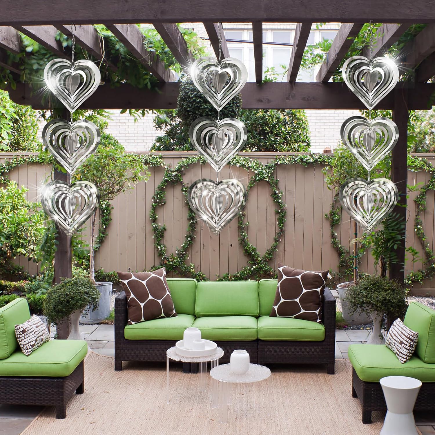 9 Heart Bird Scare Discs Set-Highly Reflective Double-Sided Bird Reflectors, Stainless Steel Wind Spinner with 360° Rotating Hook, Mirrored Wind Chime Decor for Yards, Gardens, Balconies & Orchards