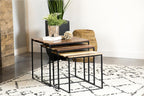20" Natural Wood Stacking Nesting Tables, Set of Nesting Tables with Slender Metal Legs, Side Tables with Industrial Rustic Fusion for Versatile Home Living Spaces, Brown