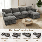 Modular Sectional Couch for Living Room, U Shaped Comfy Sofa | Comfortable Foam Cushions, Sturdy Frame, Appealing Look, Easy Assembly, Soft Chenille Fabric, Movable Ottoman, Dark Gray