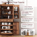 Polibi 71.2" Tall Kitchen Pantry Hutch with 3 Pull Out Cabinet Organizers,Farmhouse Embossed Texture Storage Cabinet with 6 Door Shelves,2 Drawers,Freestanding Cupboard for Kitchen, Dining Room,Brown