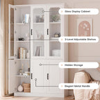 MU 78.7" Tall Kitchen Pantry with 3 Glass Doors, Freestanding China Cabinet with Adjustable Shelves, Large Kitchen Pantry Storage Cabinet Cupboard for Dining Room, Living Room, White (X-Large, 46" W)