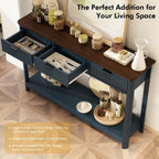 RUSTOWN Fluted Wood Console Table with 3 Drawers, 47.2" Modern Farmhouse Sofa Table & Entryway Table with Open Storage Shelf, Narrow Hallway Table for Living Room, Foyer and Hallway (Navy Blue)