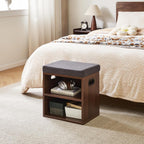 YMYNY Small Shoe Storage Bench with Cushion, 2 Tier Entryway Bench with Shoe Storage, Shoe Rack Bench for Entryway, Living Room, Hallway, Closet, Bedroom, 15.4L*11W*16.54H, Light Walnut HBD028LW