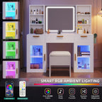 DWVO 56" LED Vanity Desk with Tri‑Fold Mirror & Lights | Makeup Vanity Desk with Drawers