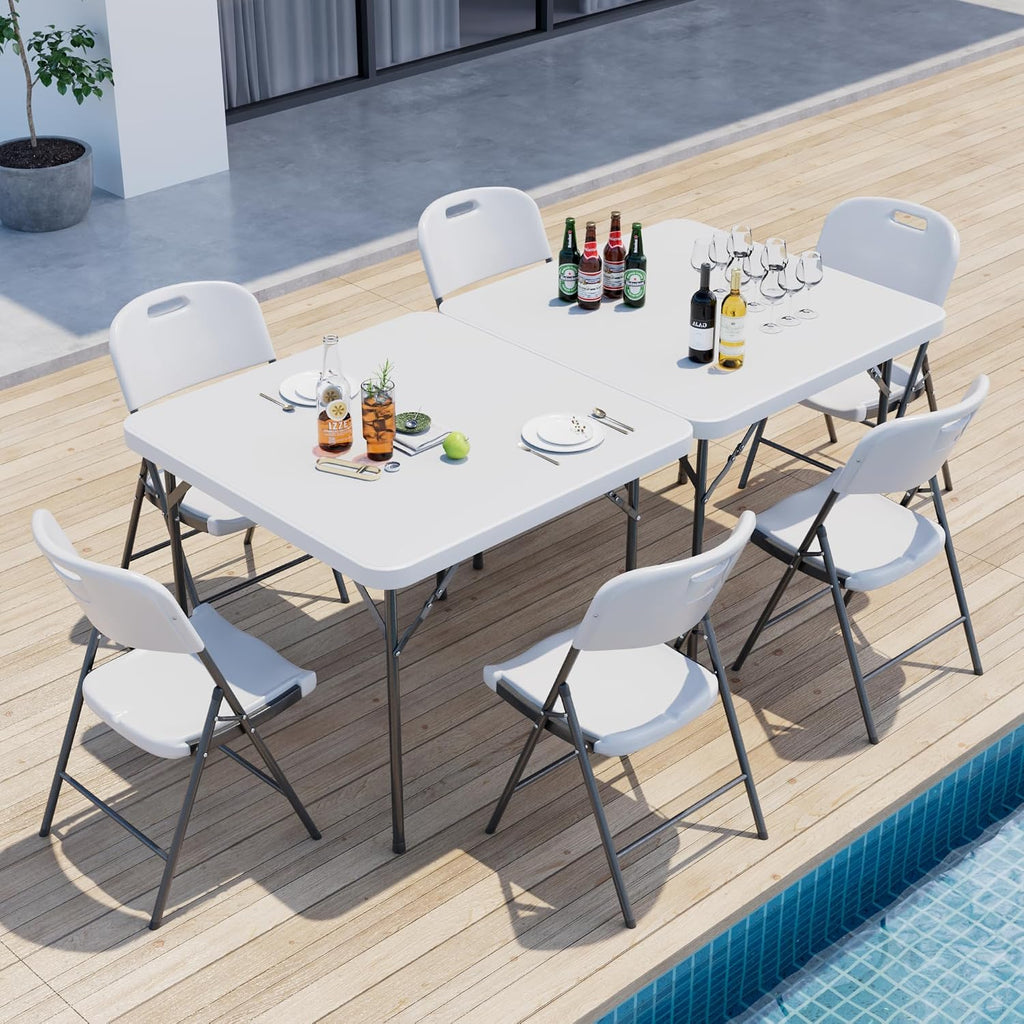 VECELO Folding Card Table Square and Chairs Set, Collapsible Legs & Portable for Indoor/Outdoor, Picnic, 5 Piece, White