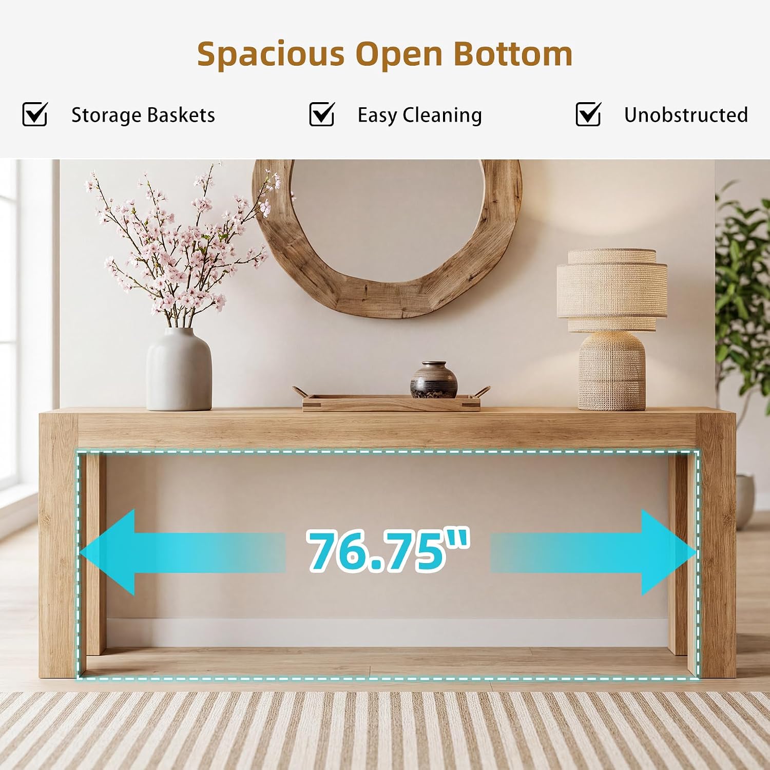 86.75" Extra Long Console Table for Entryway, Narrow Entryway Table | 11.75" Narrow Behind Couch Table, Long Tabletop, Wood Grain, Farmhouse Sofa Table for Living Room Hallway, Oak