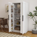 22 inch Deep Kitchen Pantry Cabinet Storage Organizer with Fridge Space,Wood White Food Kitchen Cupboard with 12 Door Shelves Storage Dining Room Furniture (White)