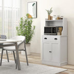 Microwave Cabinet with Storage Drawer, Double Door Cabinet and Adjustable Shelf, Buffet and Cable Hole, Storage Cabinet for Kitchen, Dining Room, Living Room, White