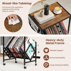 Giantex Record Player Stand, Rolling 2-Tier Turntable Stand with Storage Shelf Up to 130 Albums, Record Player Table w/Metal Frame & Magazine Holder, Vinyl Record Storage for Living Room, Black