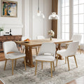 Modern Upholstered Dining Chairs Set of 6, Open Back with Solid Wood Legs, Ergonomic Curved Back Fabric Kitchen Chairs for Dining Room & Kitchen, Living Room Side Chairs, Farmhouse, Beige