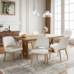 Modern Upholstered Dining Chairs Set of 6, Open Back with Solid Wood Legs, Ergonomic Curved Back Fabric Kitchen Chairs for Dining Room & Kitchen, Living Room Side Chairs, Farmhouse, Beige