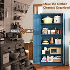 CJF Blue Kitchen Pantry Cabinet,71 Inch Tall Metal Storage Cabinet with 4 Adjustable Shelves and Doors, Freestanding Pantry Cabinet for Kitchen, Living Room, Dining Room, Bathroom, Easy to Assemble