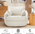 360° Swivel Accent Armchair Set of 2, 39.3" Oversized, Sherpa Boucle Fabric Sofa Chair with Removable Back & Arm Pillows, Swivel Chairs with Cozy Soft Padded, White