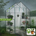 Outvita Walk-in Greenhouse, Outdoor Durable PVC Plant Green House for Frost Protection with 3 Tiers 4 Shelves, Shelf Clips, Roll-up Zipper Door, 56"x29"x77" Transparent