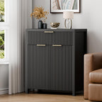 YaFiti Storage Cabinet Fluted Sideboard Buffet Cabinet with Adjustable Shelves & Quality Wooden Tabletop, Modern Accent Credenza Media Console for Living Room, Entryway, Hallway, Black