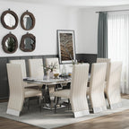 AUZ Modern White Leather Dining Chairs with Silver Mirrored Legs, Set of 2 | White Upholstered Leather Kitchen Room Chairs, High Back with Nailhead Trim, Polished Chrome Stainless Steel Legs