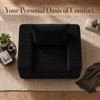 Mini Single Sofa Chair, Corduroy Cloud Couch with Pillow & Wide Armrests, High-Density Foam Reading Lounge for Living Room & Bedroom – No Assembly Required, Black