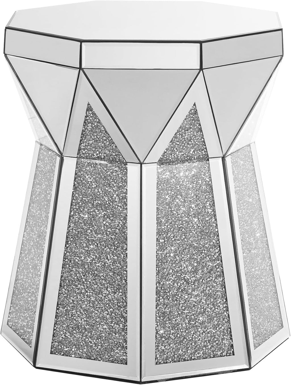 Mirrored End Tables with Polygonal Shaped,Mirrored Sofa Bedside Table Accent Table,Smooth Mirror Finish for Bedroom,Living Room