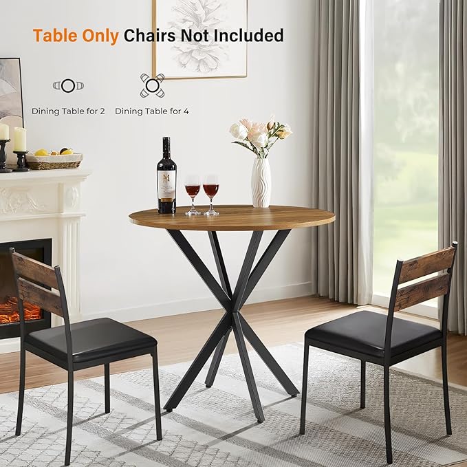 Unovivy 31.5" Small Round Dining Table for 2-4, Space Saving Circle Kitchen Dinner Table, Industrial Mid Century Modern Dining Room Desk for Kitchen, Apartment, Light Brown