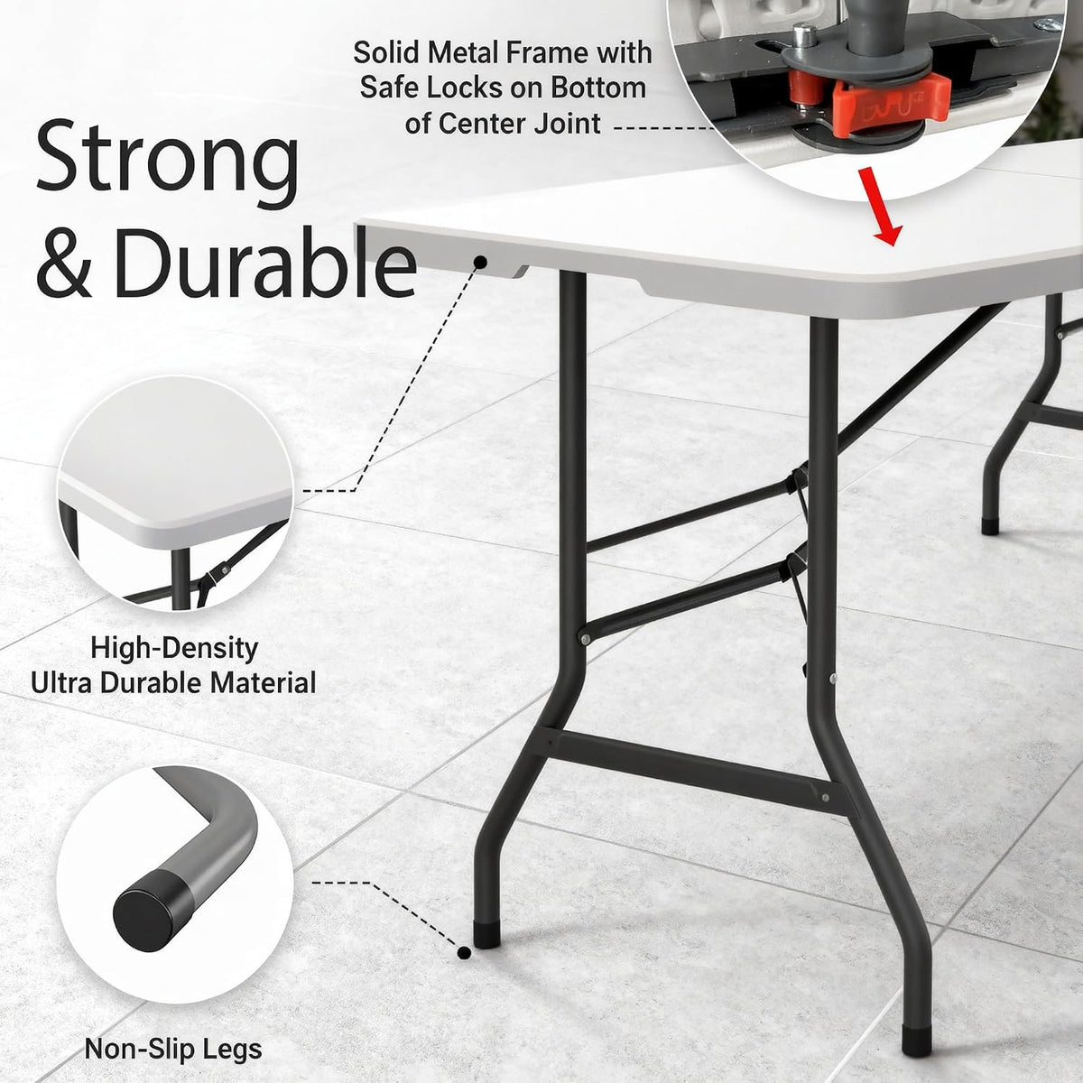 6 Feet Folding Table with Built in Handle & Fold-in-Half | Heavy Duty Portable | Lightweight Perfect for Party, Dining, Wedding, Events, Picnic Indoor, Outdoor, Camping, Utility-10P