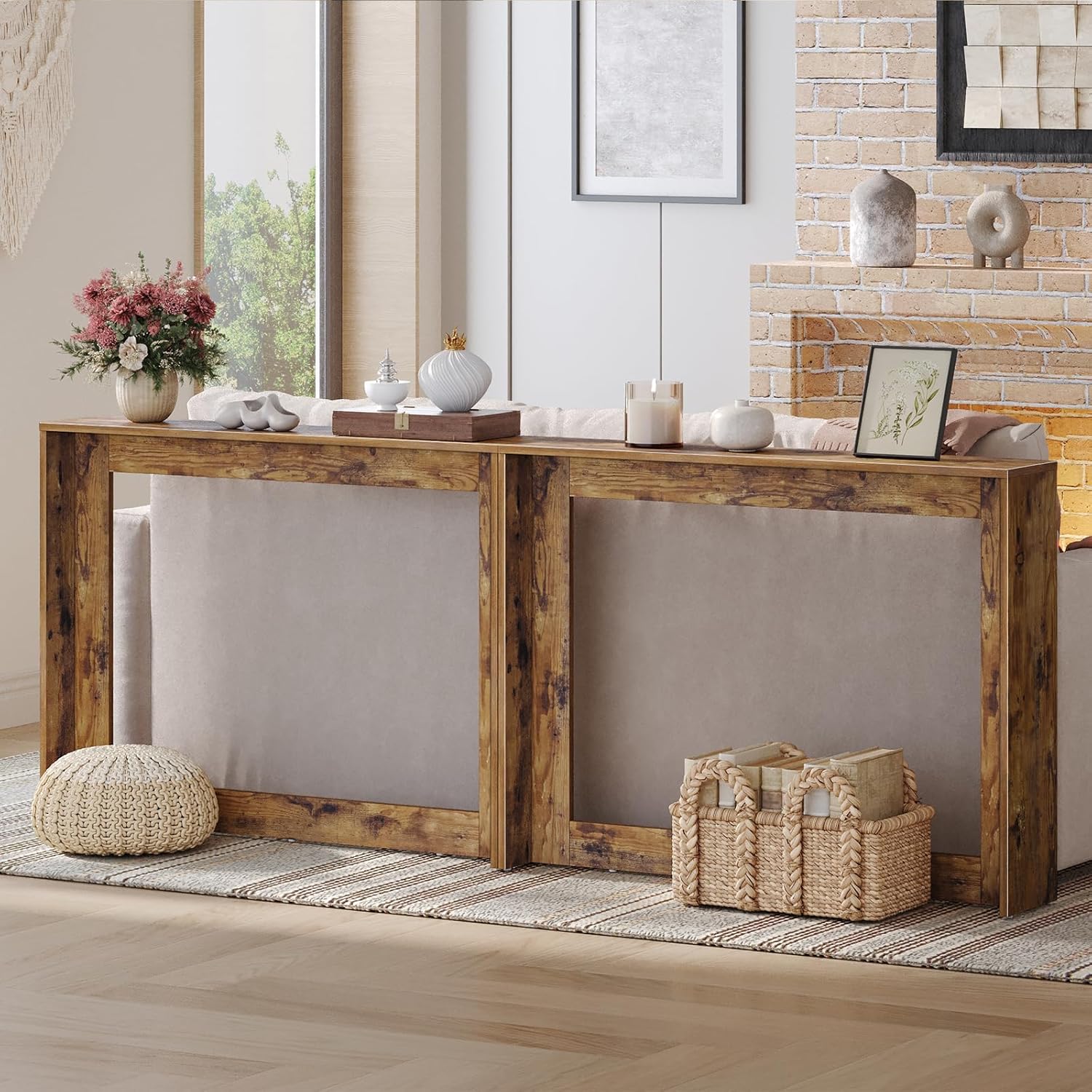 YATINEY Narrow Console Table, 39.4'' Small Farmhouse Entryway Table, Wooden Console Table Entryway, Slim Farmhouse Couch Table Behind Sofa for Living Room, Hallway, Foyer, Rustic Brown CT36RB