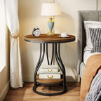 Tribesigns Round Side End Table 2-Tier End Tables Modern Bedside Table Small Chirside Tables with Storage for Couch Side, Nightstand with Metal Frame for Living Room (1, Brown+Black)