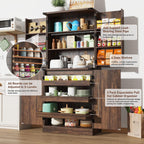 Hlivelood Farmhouse Kitchen Pantry Cabinet with 3 Drawers,71" Tall Rustic Wood Storage Cabinet with 6 Door Shelves,with Load-Bearing Steel Pipe,Pantry Organizers for Kitchen,Dining Room(Rustic Brown)