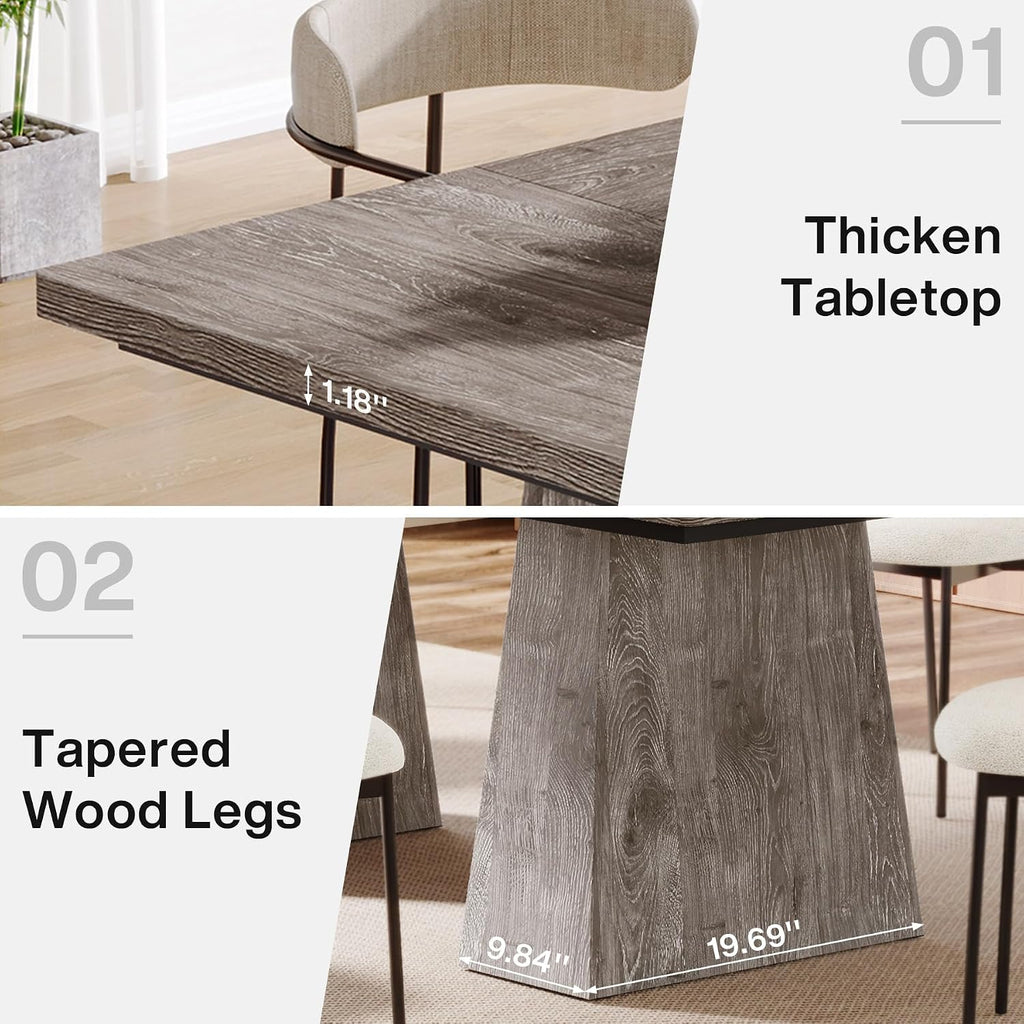 Tribesigns Dining Table for 6, Farmhouse Wood Dinner Rectangular Table Kitchen Table with Double Pedestal, 63" L x 31.5" W x 30" H, Grey