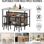 Recaceik 3 Piece Pub Set, Rectangular 2 Bar Stools, Faux Marble Dining Room Set of 2, Modern Counter Height Table with Storage, Kitchen Island with Seating, White