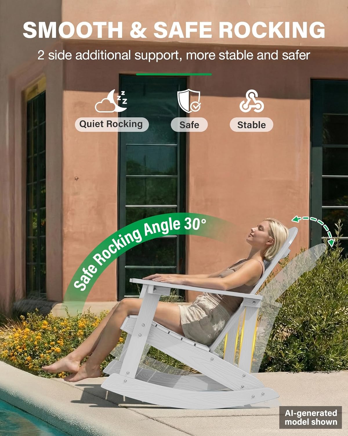 YEFU Outdoor Rocking Chair,Adirondack Rocking Chair,Patio Rocker Chair with Wide Back,Oversized Rocker Chair Look Like Real Wood, for Lawn, Porch, Backyard, Indoor and Garden(White)