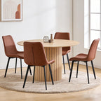 47" Modern Round Dining Table for 4 with Heavy Base, Natural | Farmhouse Kitchen Table Chamfered Edge Tabletop Circle Pedestal Dinner Table for Apartment Dining Living Room, Metal Frame