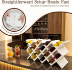 10 Grids Wooden Wine Rack – Wall Mounted or Countertop Storage, Diamond Lattice Design for 10 Bottles, Space-Saving Horizontal Storage, White
