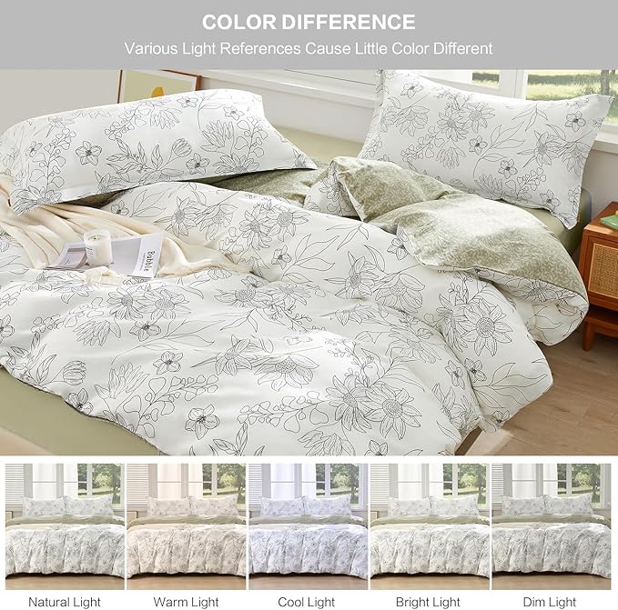SAPHREAS Drawing Sunflower Duvet Cover Set Queen Size 3pcs Flower Printed White Bedding Comforter Cover Set 100% Cotton 1 Duvet Cover 90"x90" 2 Pillow Shams, Comforter Not Included