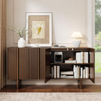 ONBRILL 63" Fluted Sideboard Cabinet with Storage Adjustable Shelves Walnut