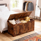SUPER DEAL Storage Chest, 39 inches Chest Box Organizer with 2 Safety Hinges, Wooden Entryway Shoe Organizer Storage Bench, Rustic Brown