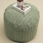 Round Stuffed Pouf Ottoman for Foot Rest 20" X 15" Faux Fur Poufs, Green | Storage Ottoman Pouf Foot Stool Cushion with Foam Chunk Filling, Floor Chair for Living Room Bedroom Home Decor
